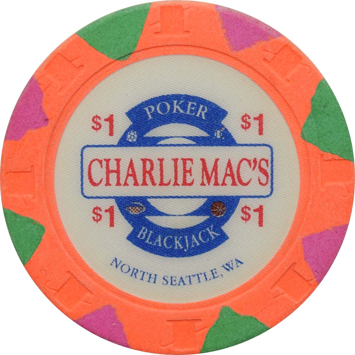 Charlie Macs Card Room Shoreline Washington $1 Chip