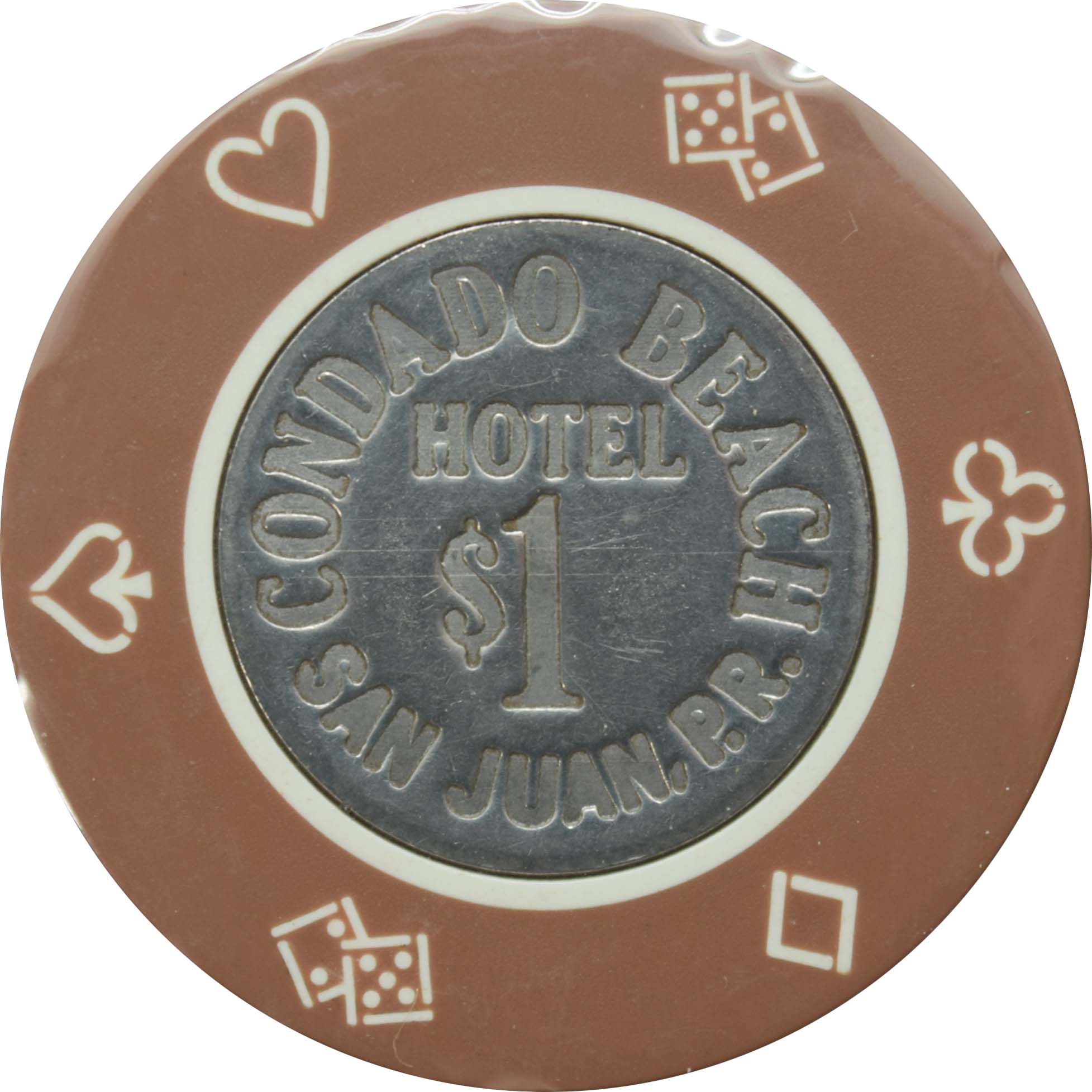 Condado Beach Casino San Juan Puerto Rico $1 Brown Coin Inlay Chip