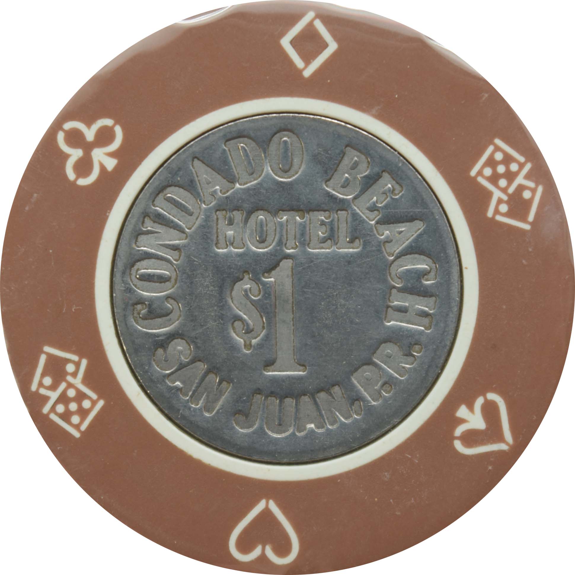 Condado Beach Casino San Juan Puerto Rico $1 Brown Coin Inlay Chip