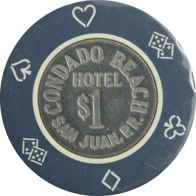 Condado Beach Casino San Juan Puerto Rico $1 Dk Blue Coin Inlay Chip