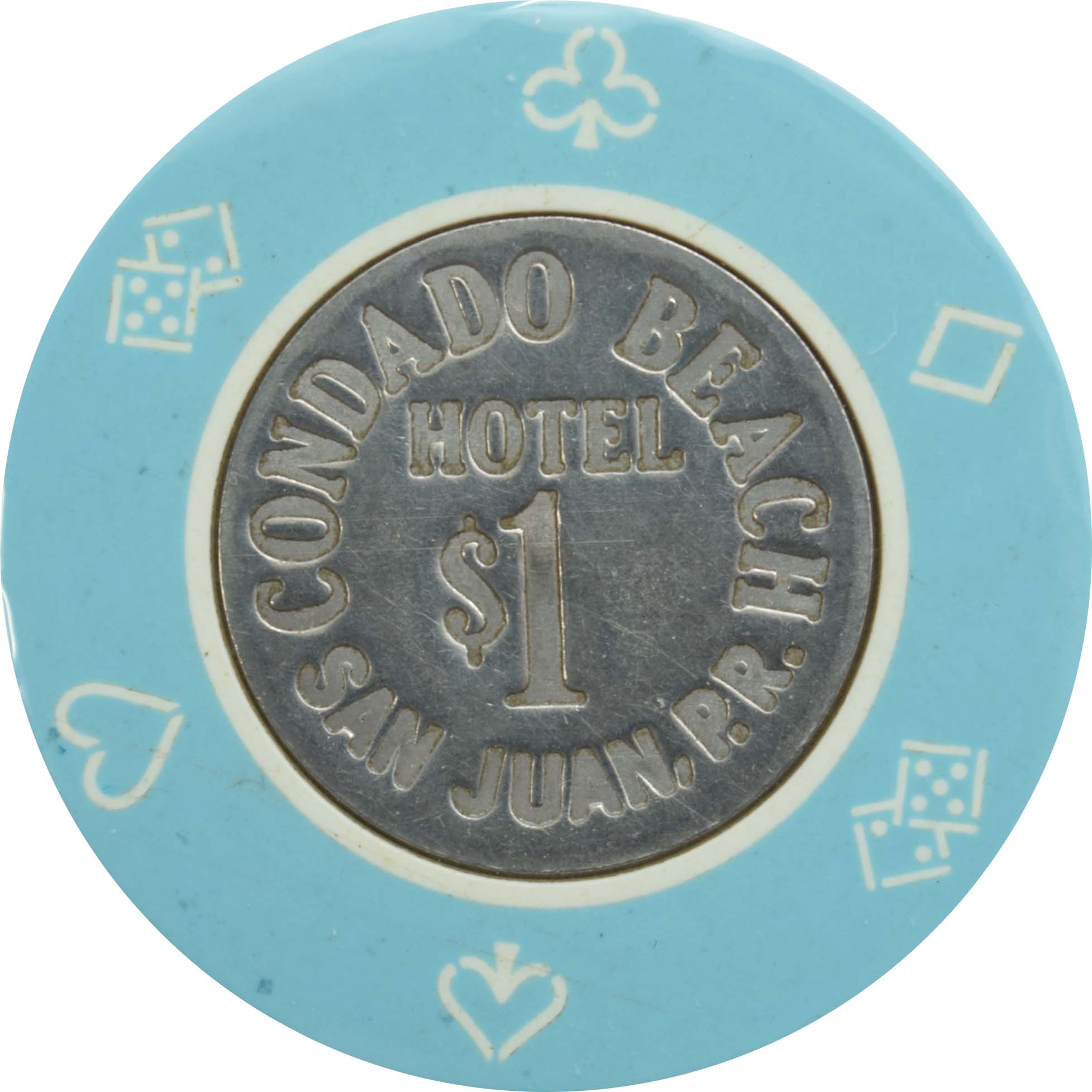 Condado Beach Casino San Juan Puerto Rico $1 Lt Blue Coin Inlay Chip