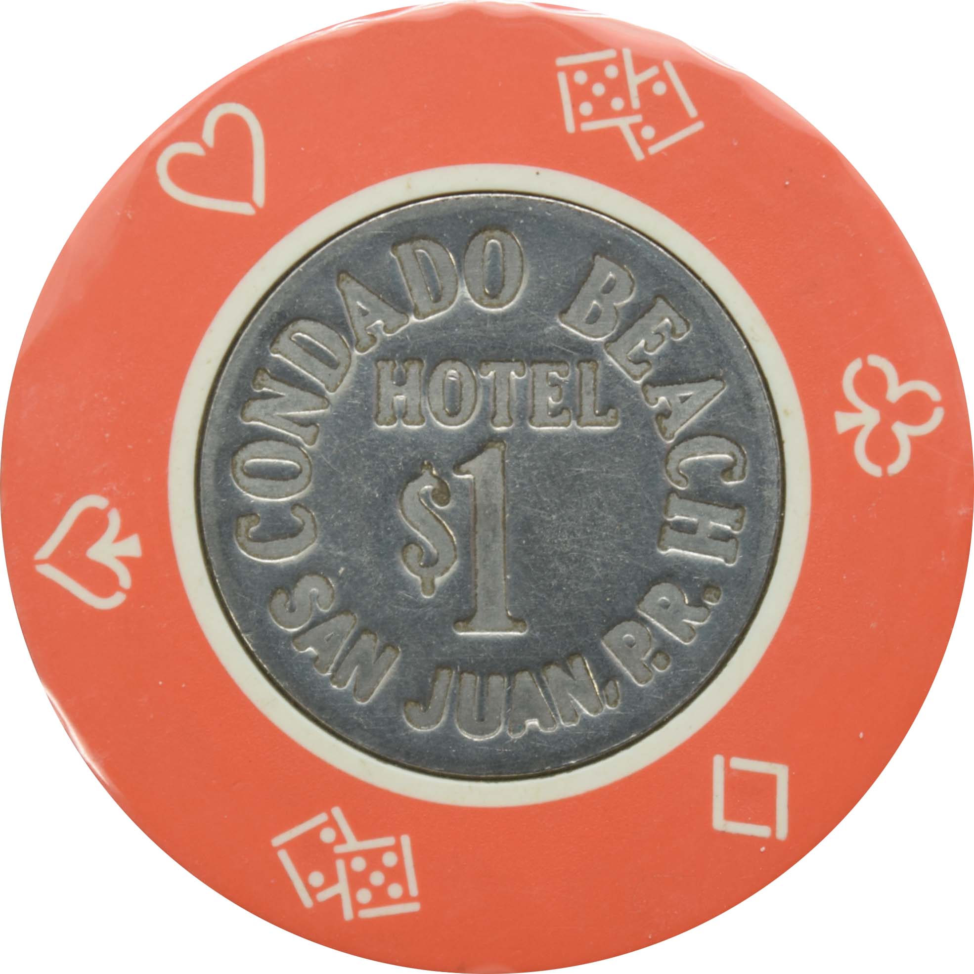 Condado Beach Casino San Juan Puerto Rico $1 Orange Coin Inlay Chip