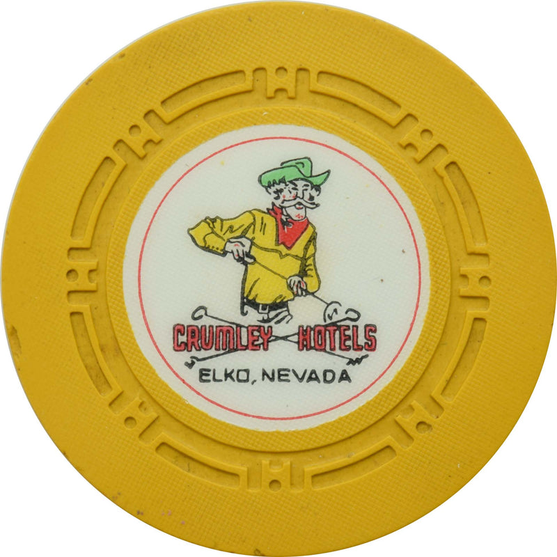 Crumley Hotels Casino Elko Nevada Yellow Roulette Chip 1945