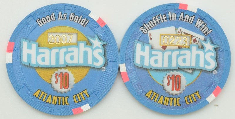 Harrah's Casino Atlantic City New Jersey Set of 2 $10 Bud Ice Penguin Chips