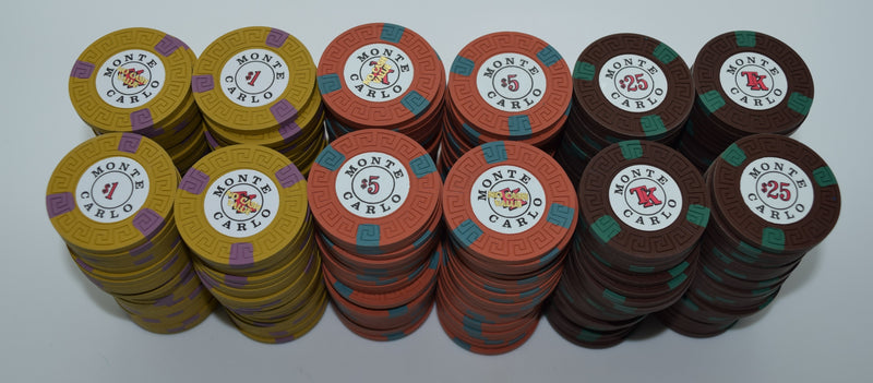 Set of 300 Monte Carlo $1-$5-$25 Casino Chips Reno Nevada 1970s