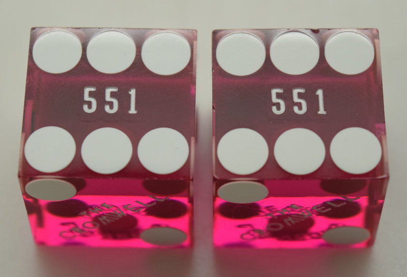 Cromwell Casino Las Vegas Nevada Purple Dice Pair Matching Numbers