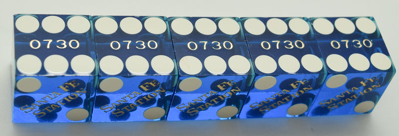 Santa Fe Station Las Vegas NV Used Blue Polished Stick of 5 Dice