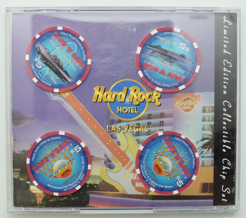 Hard Rock Hotel & Casino Las Vegas Nevada Rock 'N' Rods Skinny Cursive Text CD Set of 4 Chips 2000