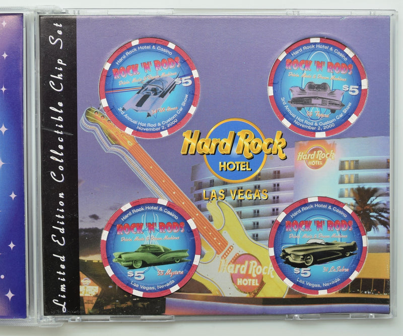 Hard Rock Hotel & Casino Las Vegas Nevada Rock 'N' Rods Skinny Cursive Text CD Set of 4 Chips 2000