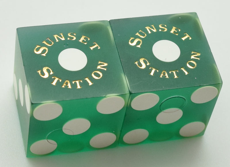 Sunset Station Casino Henderson Nevada Green Used Pair of Dice