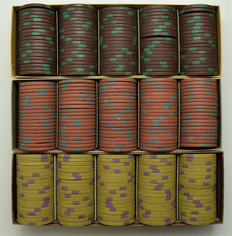 Set of 300 Circulated Monte Carlo $1-$5-$25 Casino Chips Reno Nevada 1970s