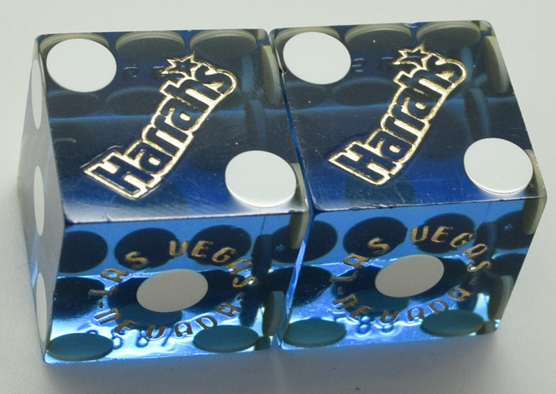 Harrah's Casino Las Vegas Nevada Blue Used Pair of Dice