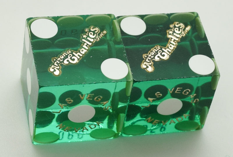 Arizona Charlie's Casino Las Vegas Nevada Green (Gold Foil) Used Pair of Dice