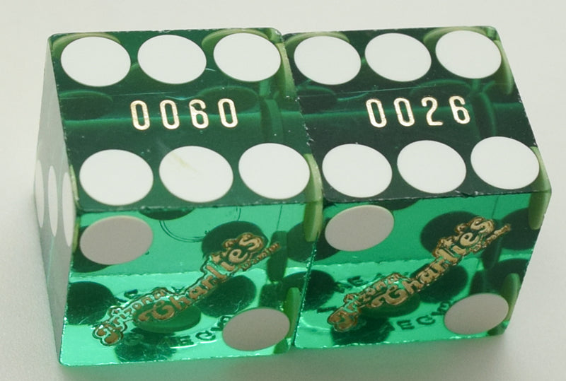 Arizona Charlie's Casino Las Vegas Nevada Green (Gold Foil) Used Pair of Dice