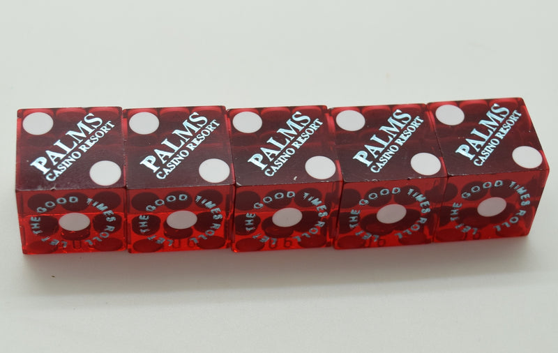 Palms Casino & Resort Used Dark Red Las Vegas Casino Dice Stick of 5 Matching Numbers Blue Logo