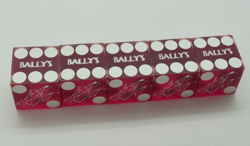 Ballys Casino Stick of 5 Used Matching Purple Jubilee Dancer Dice Las Vegas Nevada