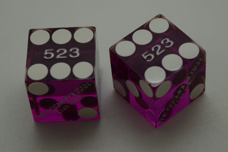 Cosmopolitan Casino Las Vegas Nevada Purple Dice Pair Matching Numbers Silver Print