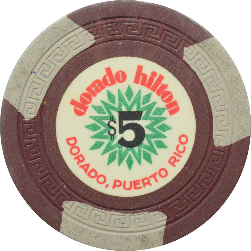 Dorado Hilton Casino Dorado Puerto Rico $5 Gray Edge Spots Chip