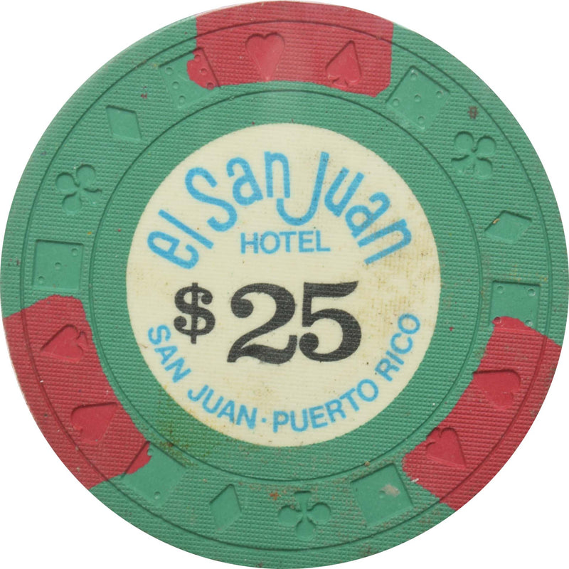 El San Juan Hotel Casino Isla Verde Puerto Rico $25 Ewing Red Edgespots Chip