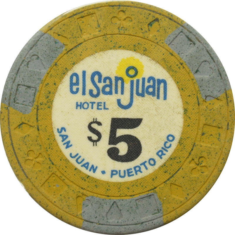 El San Juan Hotel Casino Isla Verde Puerto Rico $5 Ewing Gray Edgespots Chip