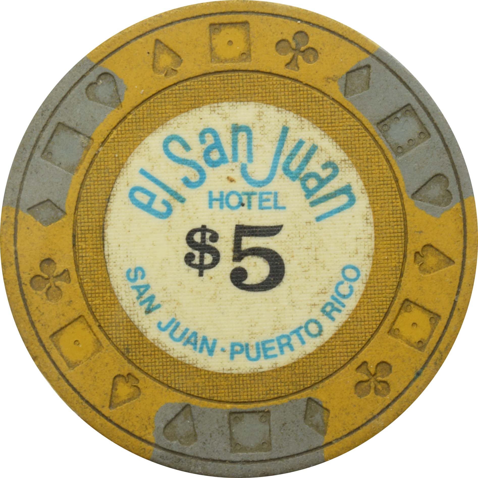 El San Juan Hotel Casino Isla Verde Puerto Rico $5 Ewing Gray Edgespots Chip