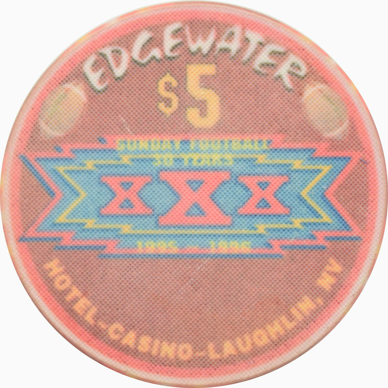 Edgewater Casino Laughlin Nevada $5 Sunday Football 30 Years XXX Chip 1996