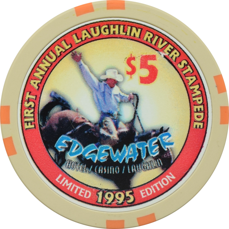 Edgewater Casino Laughlin Nevada $5 First Annual PRCA Laughlin River Stampede Chip 1995