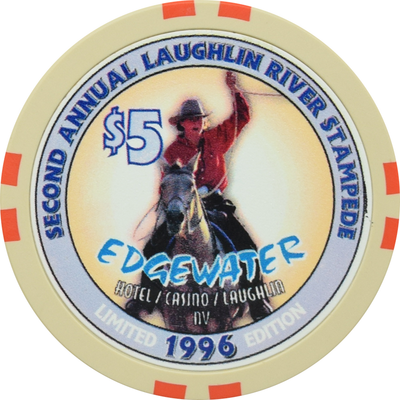 Edgewater Casino Laughlin Nevada $5 Second Annual PRCA Laughlin River Stampede Chip 1996