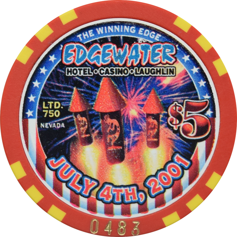 Edgewater Casino Laughlin Nevada $5 Independence Day 4th of July Chip 2001