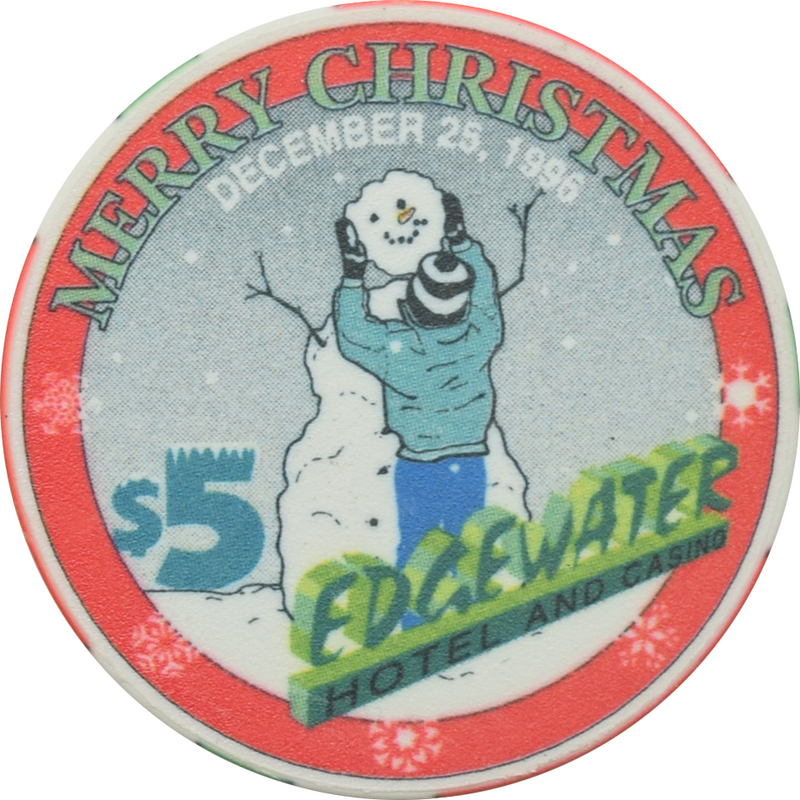 Edgewater Casino Laughlin Nevada $5 Merry Christmas Chip 1996