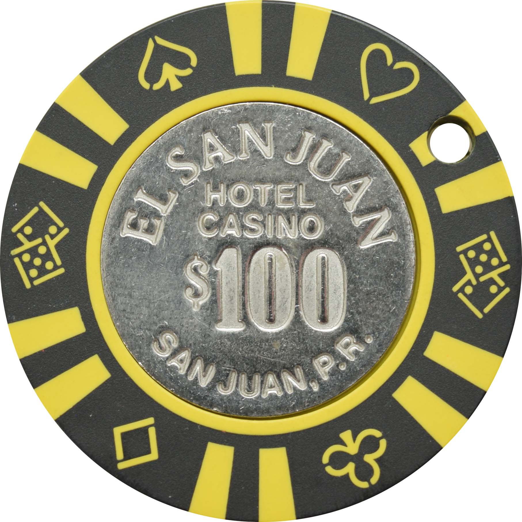 El San Juan Hotel Casino Isla Verde Puerto Rico $100 Cancelled Chip