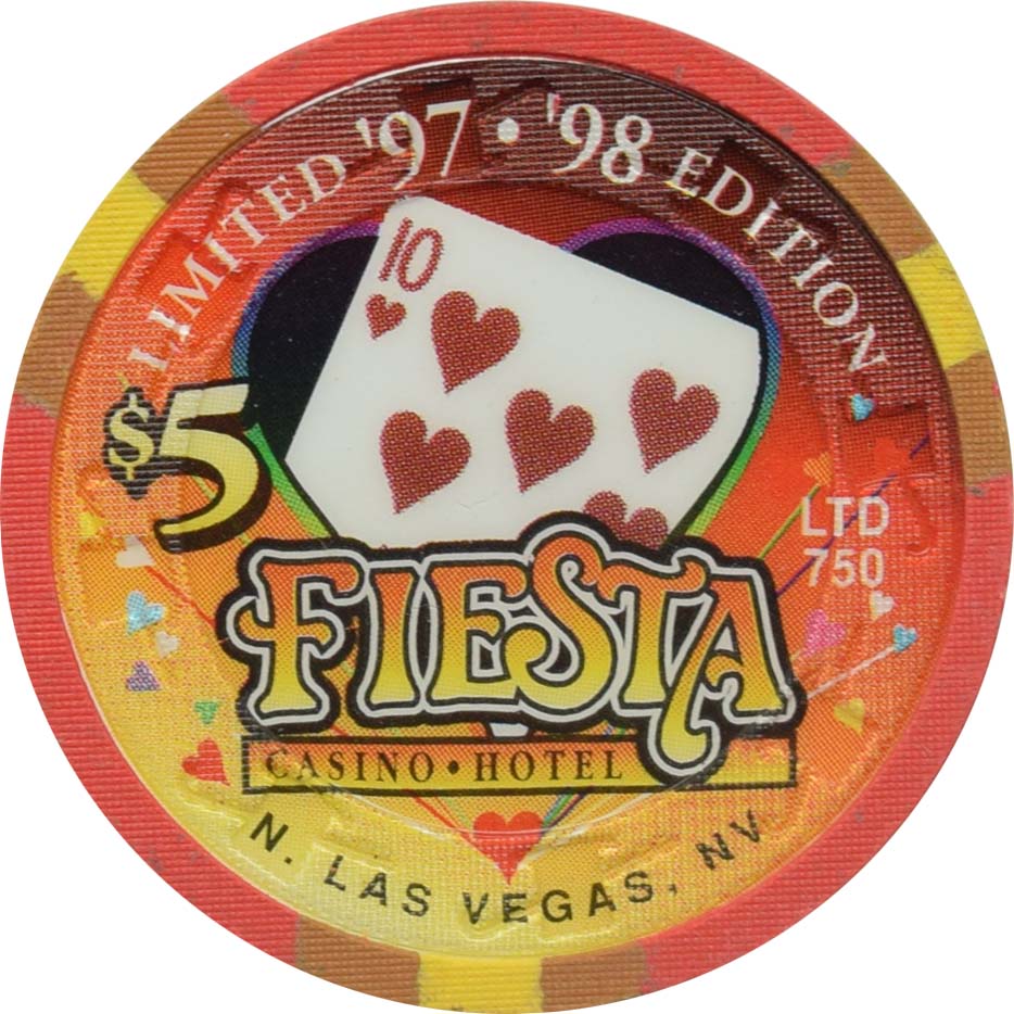 Fiesta Casino North Las Vegas Nevada $5 Ten of Hearts Chip 1998