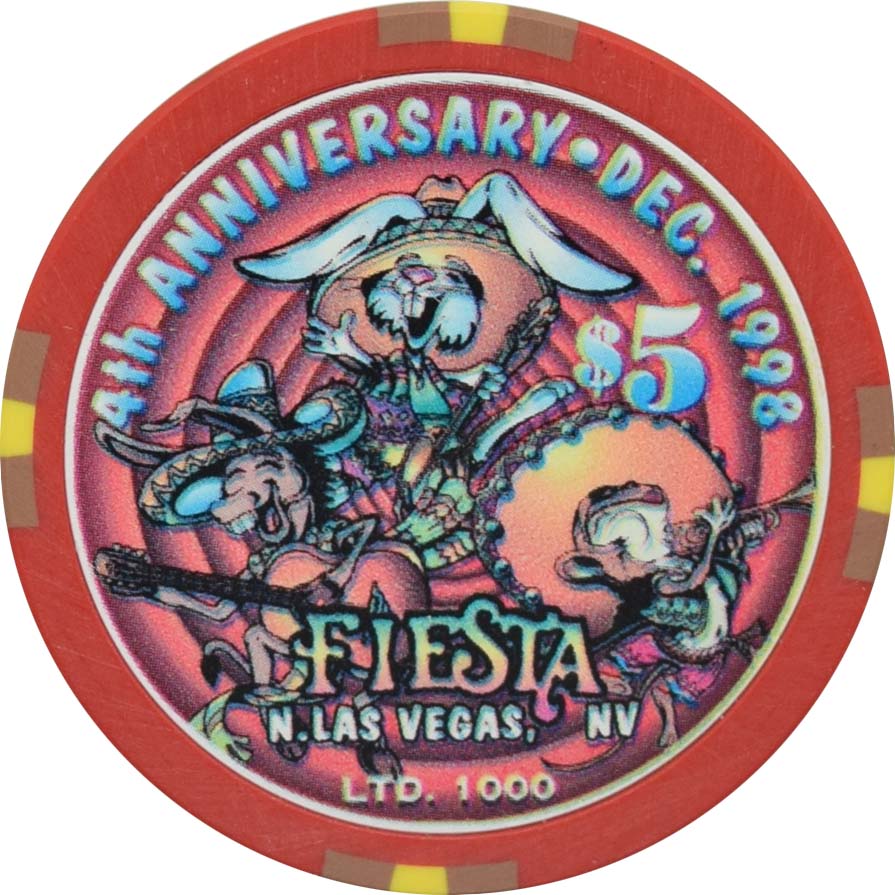 Fiesta Casino North Las Vegas Nevada $5 4th Anniversary 1998 / New Year 1999 Chip