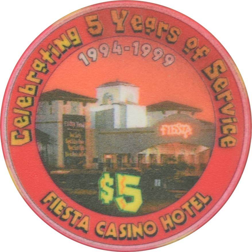 Fiesta Casino North Las Vegas Nevada $5 Celebrating 5 Years of Service Chip