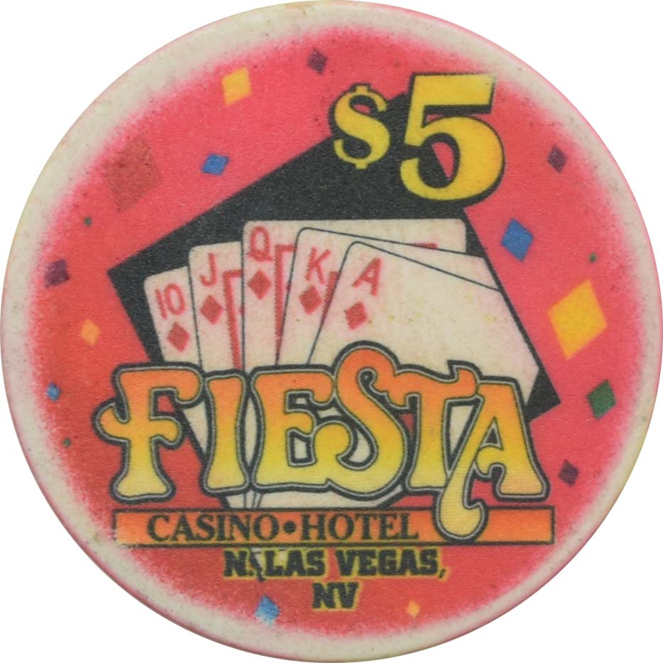 Fiesta Casino North Las Vegas Nevada $5 Royal Flush of Diamonds Ceramic Chip 1998