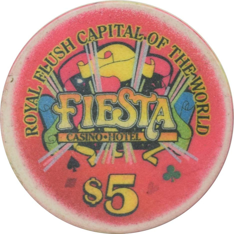 Fiesta Casino North Las Vegas Nevada $5 Royal Flush of Diamonds Ceramic Chip 1998