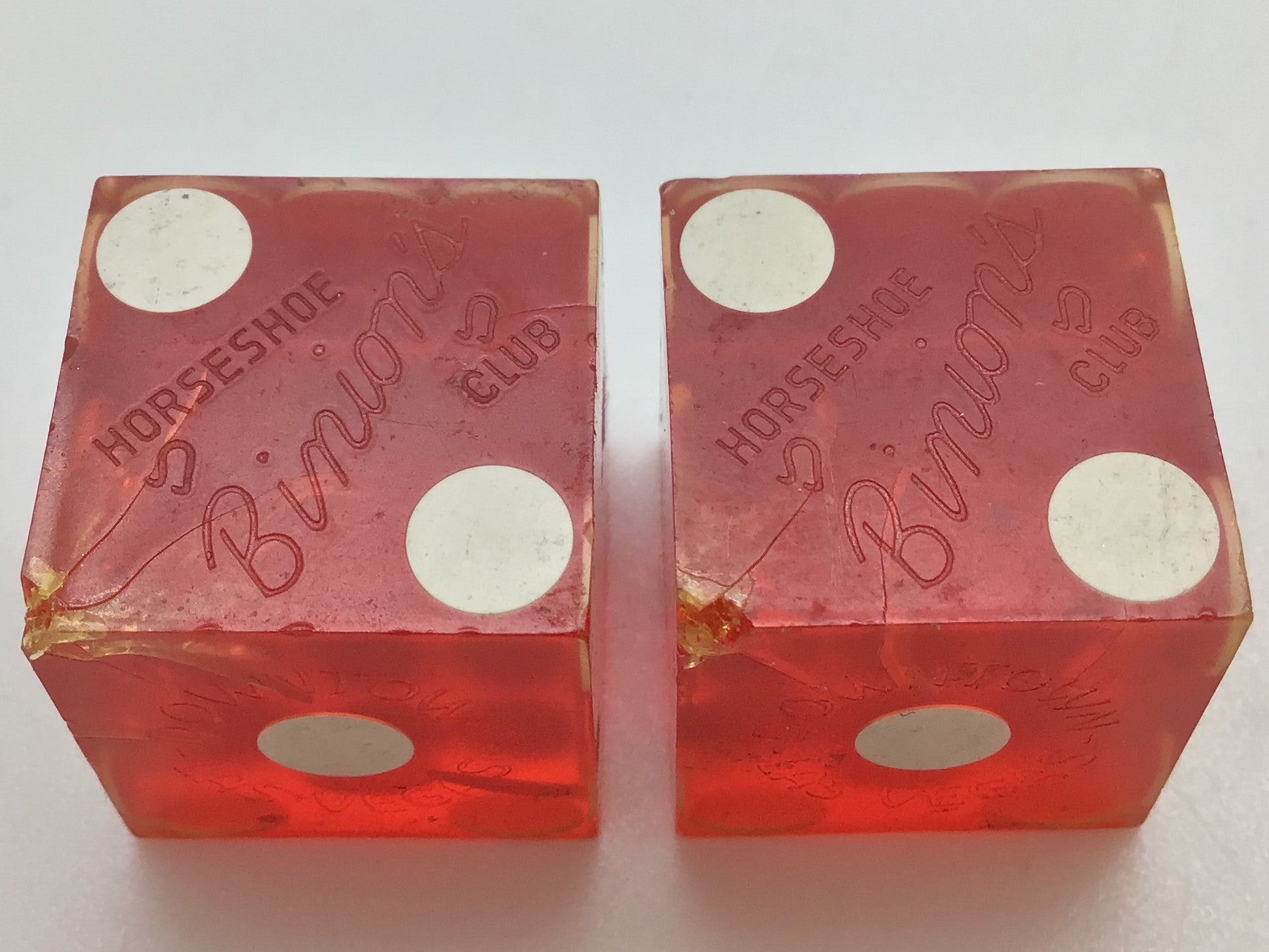 Binion's Horseshoe Club Las Vegas Red Dice Pair Vintage