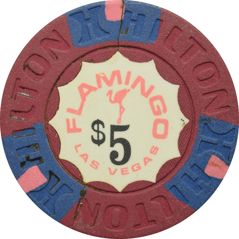 Flamingo Hilton Casino Las Vegas Nevada $5 Damaged Chip 1971