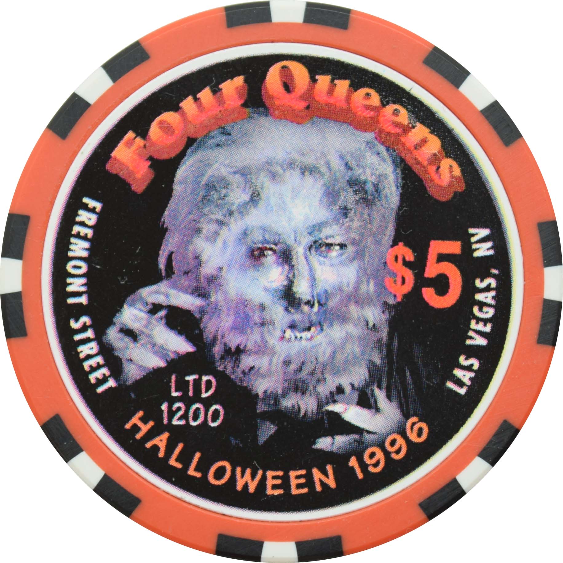 Four Queens Casino Las Vegas Nevada $5 Wolfman Halloween Chip 1996