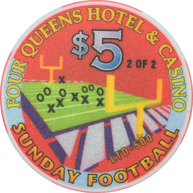 Four Queens Casino Las Vegas Nevada $5 Sunday Football 2 of 2 Chip 1999