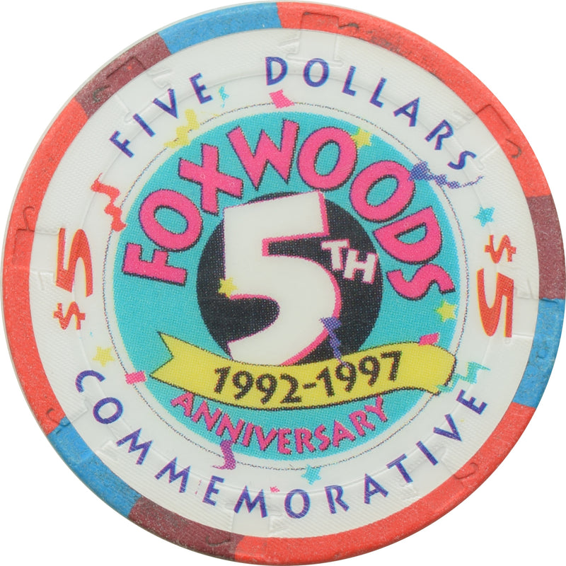 Foxwoods Casino Ledyard Connecticut $5 5th Anniversary Chip 1997