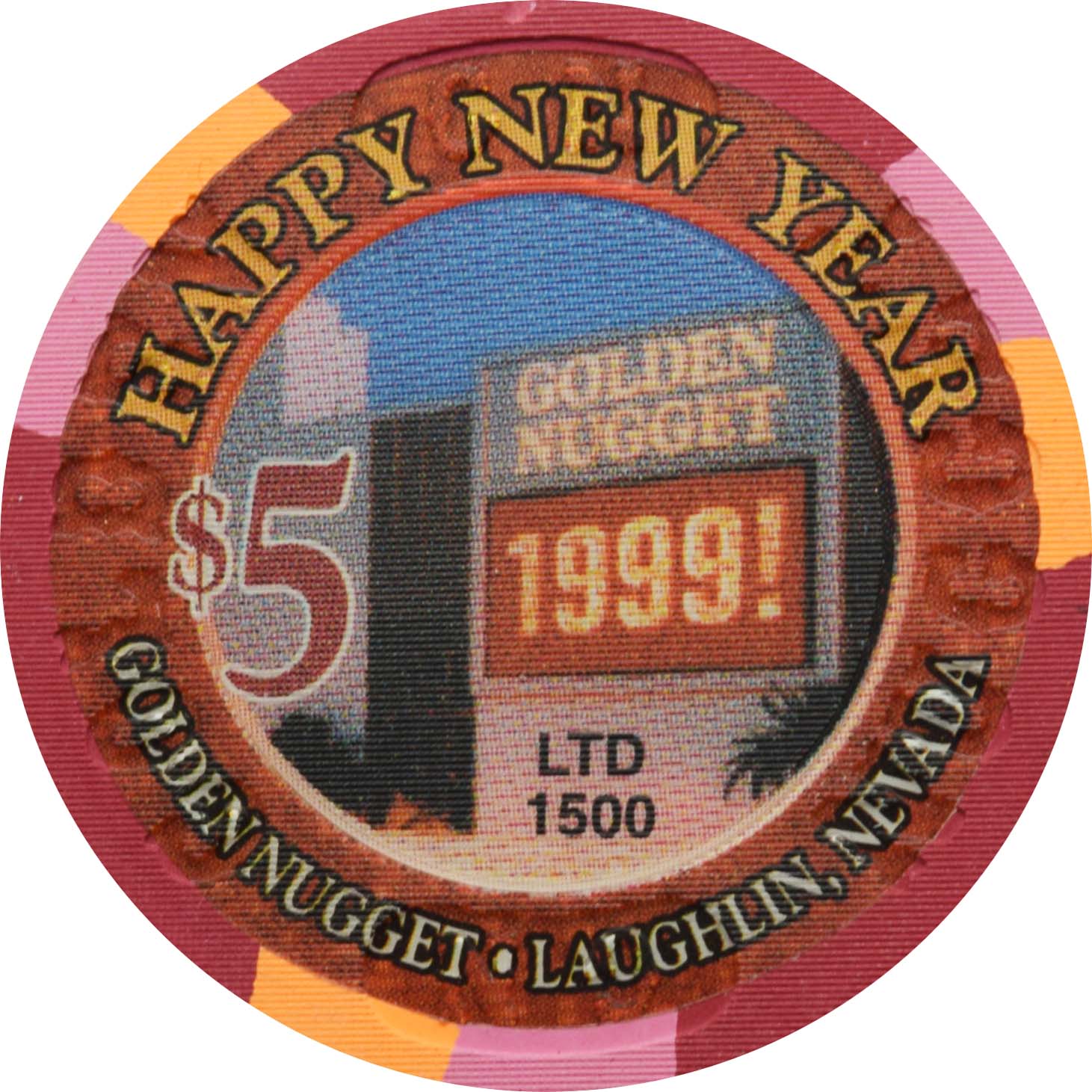 Golden Nugget Casino Laughlin Nevada $5 Chip Happy New Year 1999