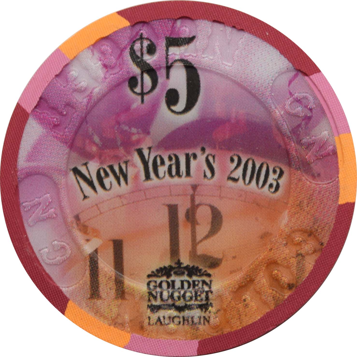 Golden Nugget Casino Laughlin Nevada $5 Chip New Years 2003 #2