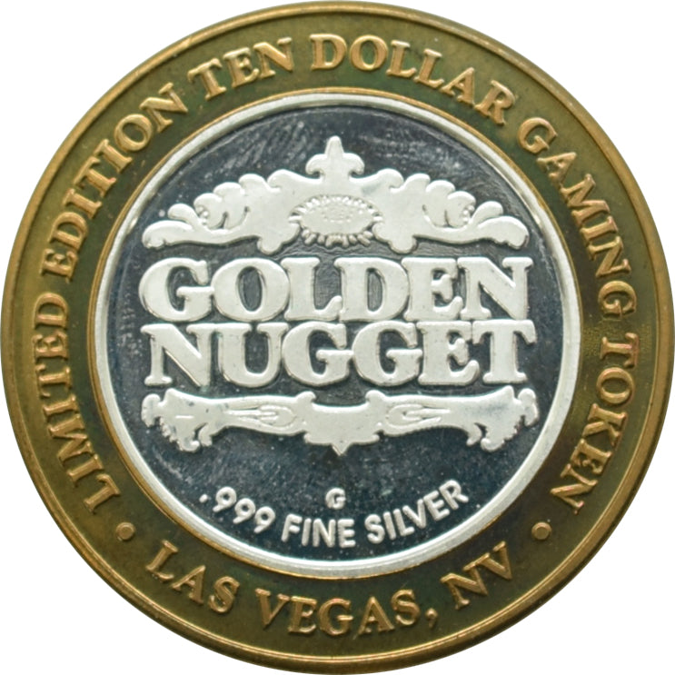 Golden Nugget Casino Las Vegas "World Famous" $10 Silver Strike .999 Fine Silver 1999