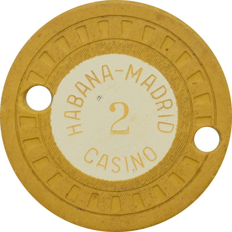 M.D. (Habana-Madrid Casino) Havana Cuba Mustard 2 Cancelled Roulette Chip