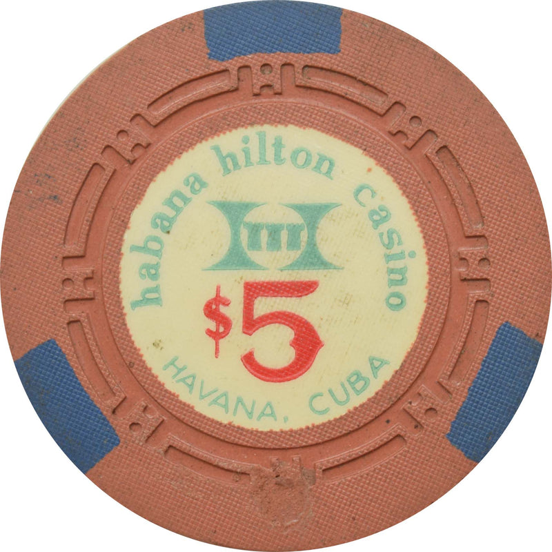 Habana Hilton Casino Havana Cuba $5 Brown Drilled Chip