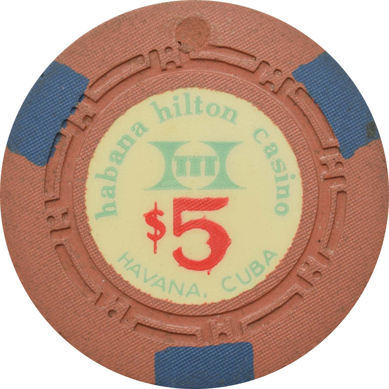 Habana Hilton Casino Havana Cuba $5 Brown Drilled Chip