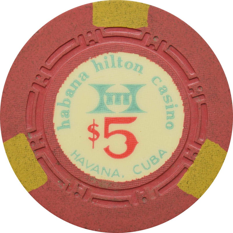 Habana Hilton Casino Havana Cuba $5 Red Chip