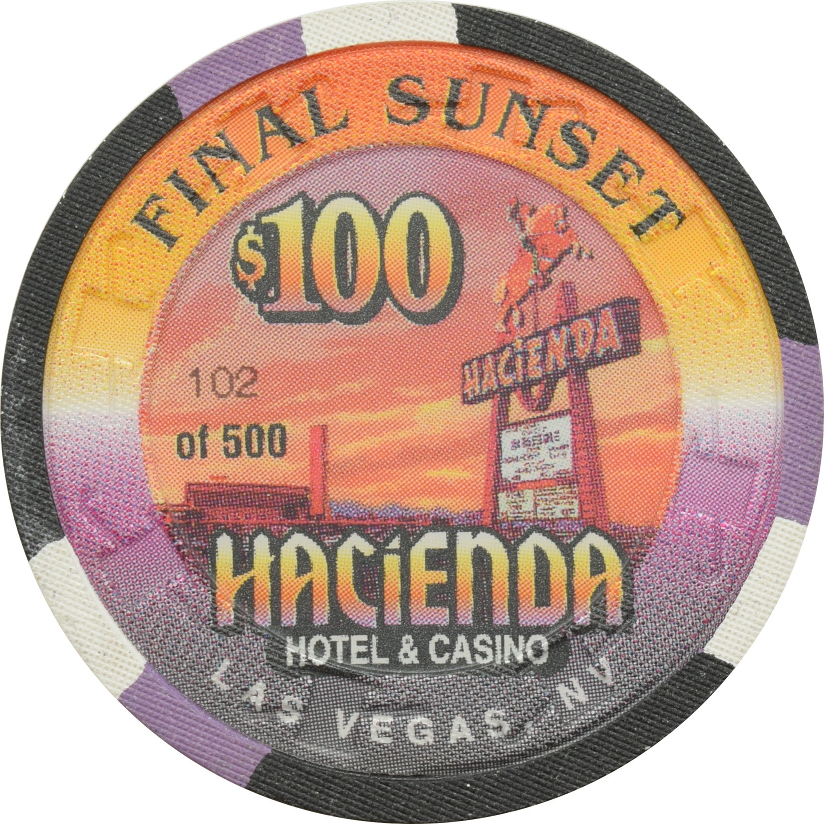 Hacienda Casino Las Vegas Nevada $100 Final Sunset, Final Flight Chip 1996