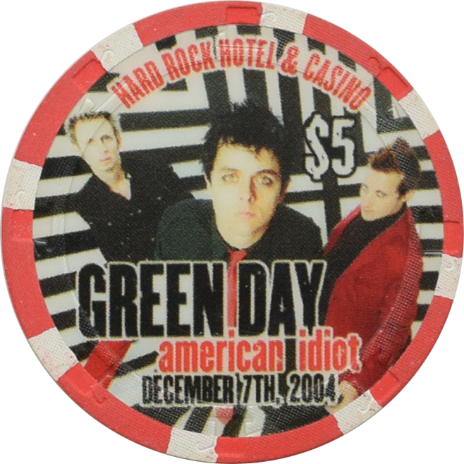 Hard Rock Hotel Casino Las Vegas Nevada $5 Green Day Chip 2004